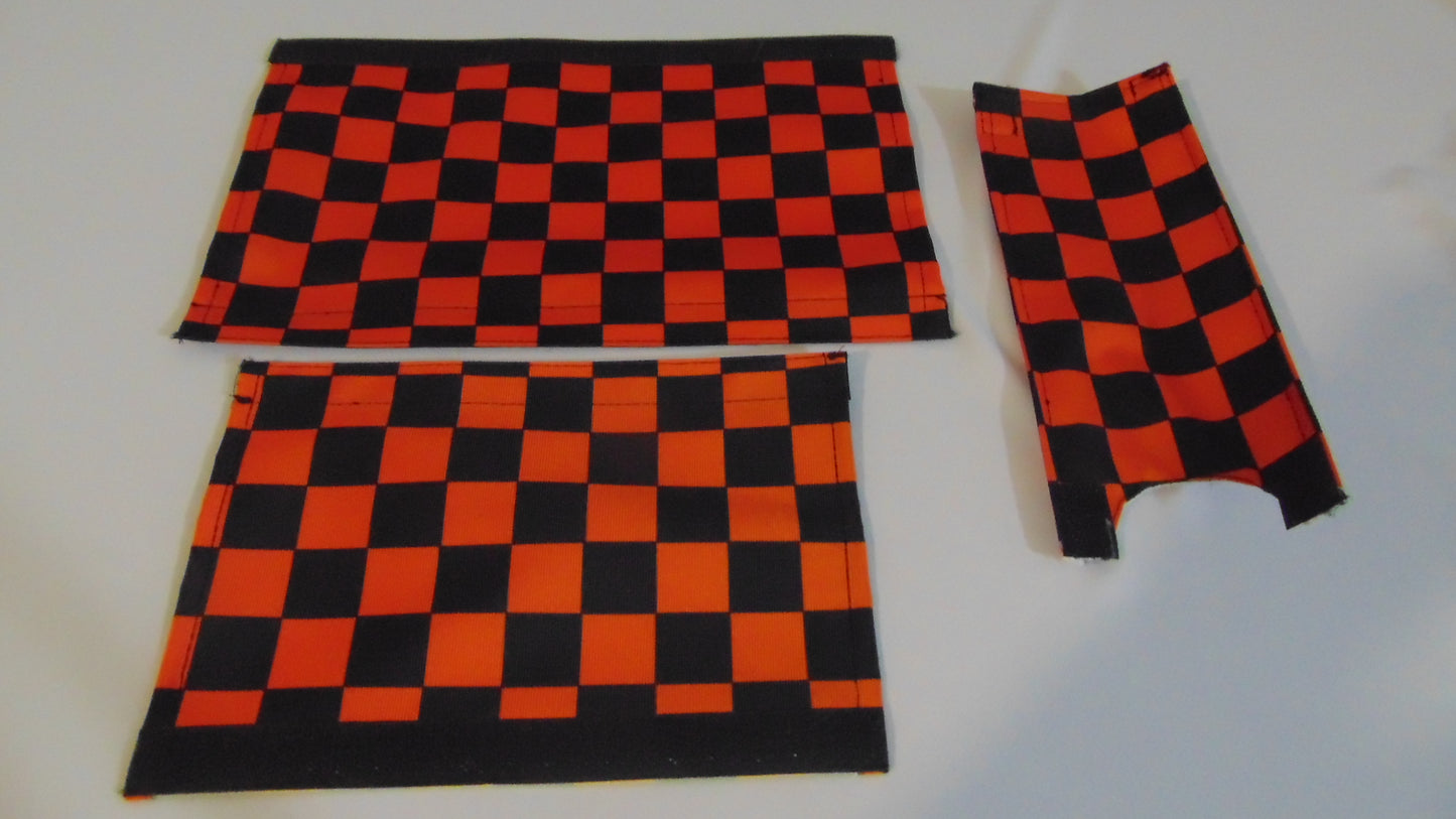 Checkered Orange and Black BMX pads, Black and Orange BMX Crash Pads