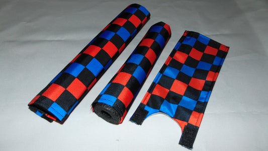 Checkered Van Red Blue Black BMX pads, Tricolor Van BMX Crash Pads