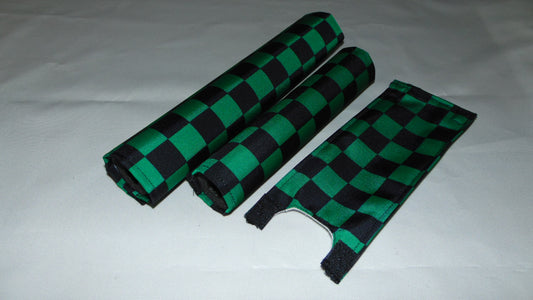 Checkered Black and Green BMX pads, Black and Green BMX Crash Pads