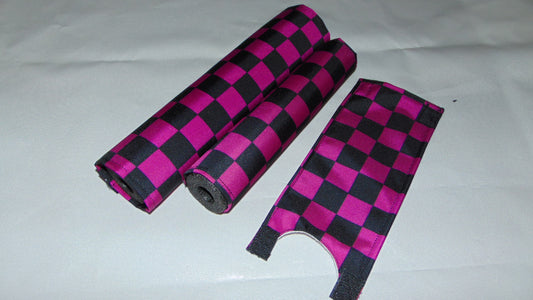 Checkered Purple and Black BMX pads, Black and Purple BMX Crash Pads