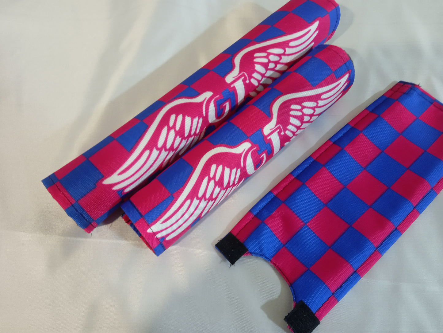 GT BMX Padset, Checkered Pink and Blue GT Wings Padsets, Ols School Pad Set
