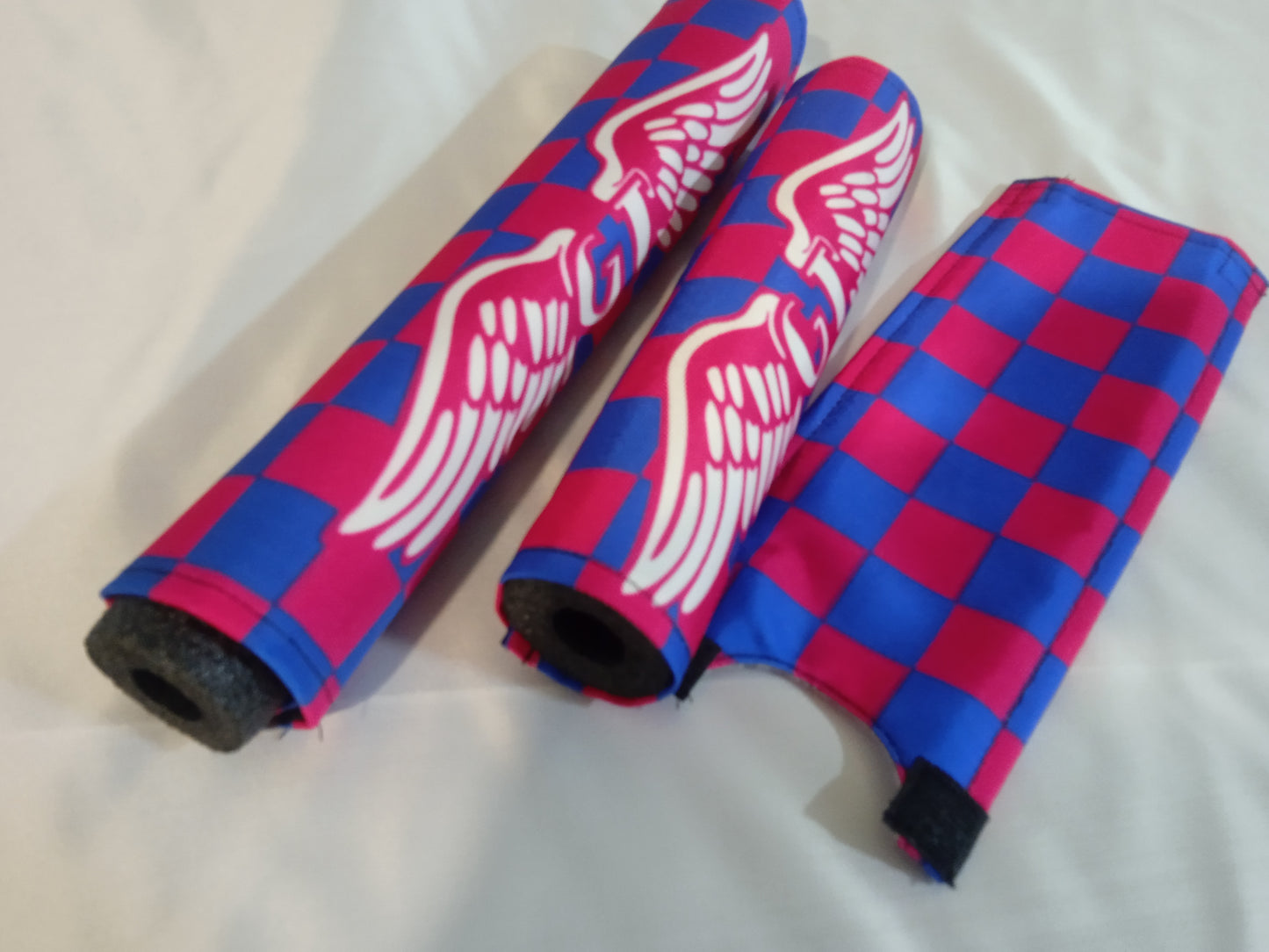 GT BMX Padset, Checkered Pink and Blue GT Wings Padsets, Ols School Pad Set