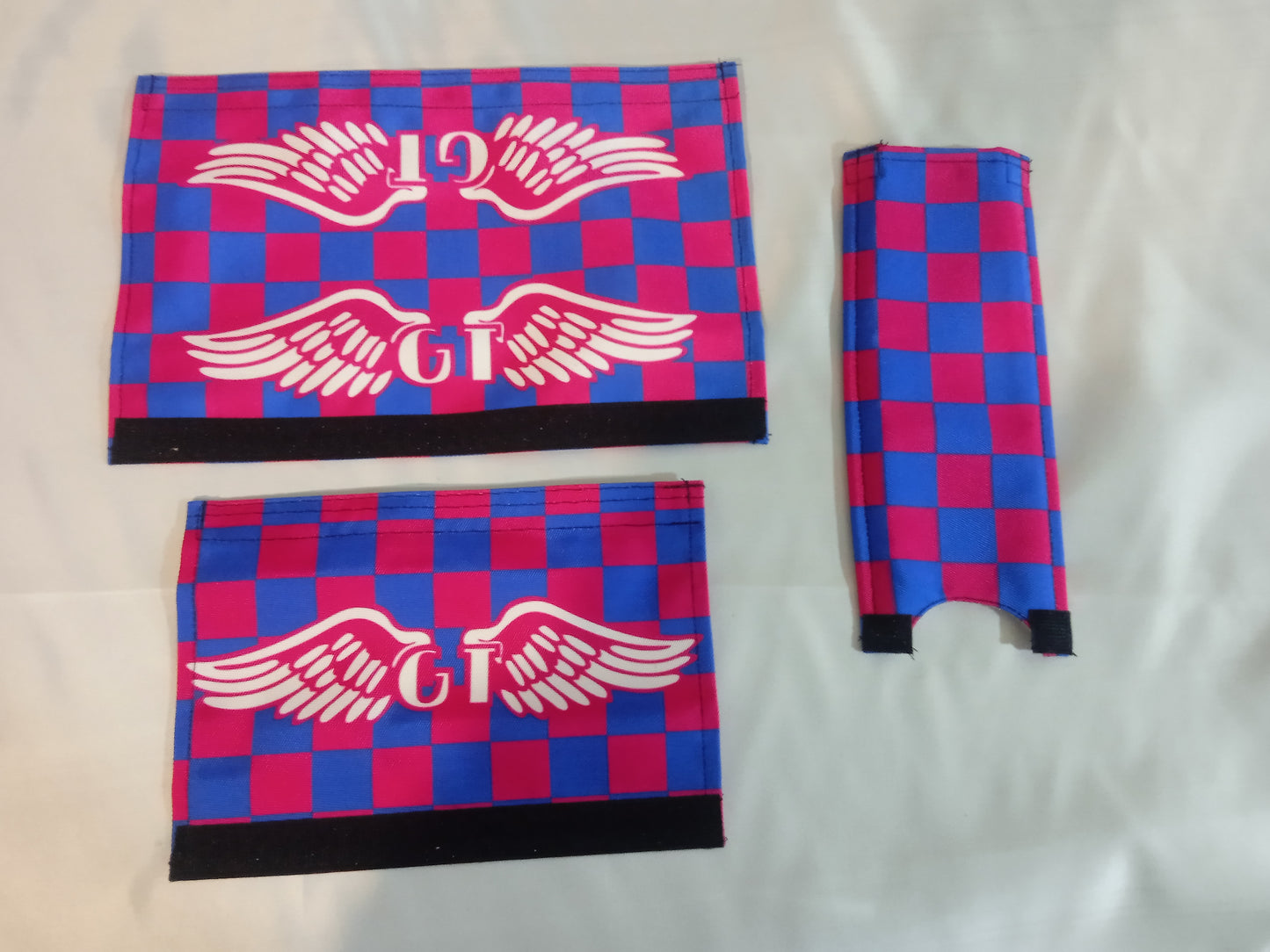 GT BMX Padset, Checkered Pink and Blue GT Wings Padsets, Ols School Pad Set
