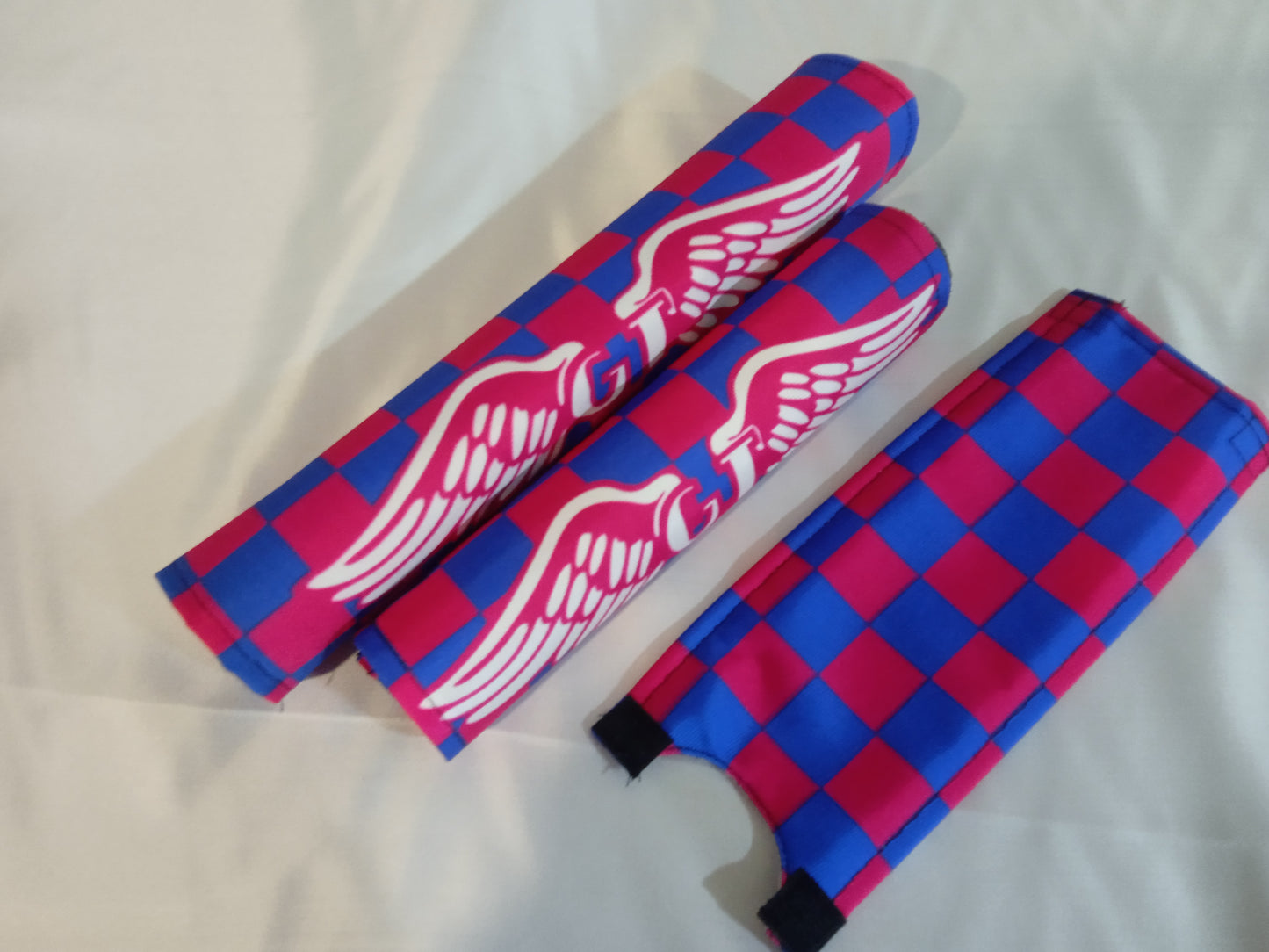 GT BMX Padset, Checkered Pink and Blue GT Wings Padsets, Ols School Pad Set
