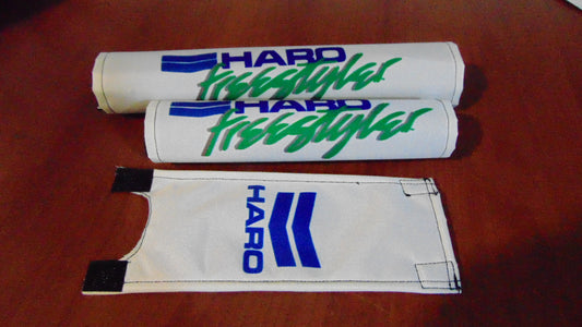 Haro Freestyler BMX Old School Padset, White Green Haro BMX Crash Padset